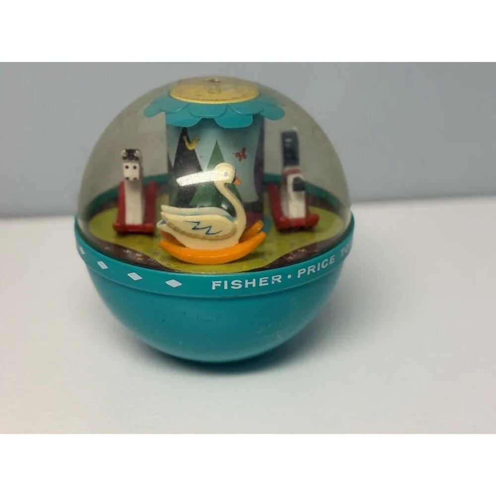 Vintage 1966 Fisher Price Roly Poly Chime Ball 165 Rocking Horses Swans Baby Toy
